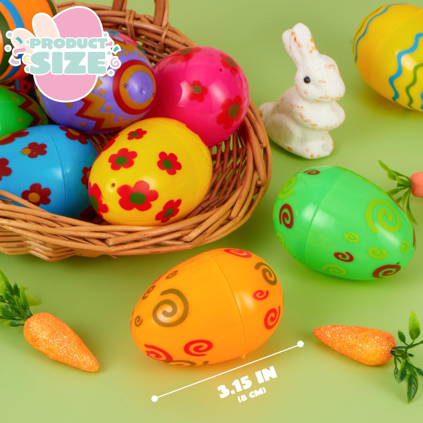 JOYIN Toy 100 PCs Plastic Printed Bright Easter Eggs, Over 3.15'' Tall Fillable Empty Eggs Bulks for Easter Hunt, Basket Stuffers Fillers, Classroom Prize Supplies, Filling Treats and Party Favor