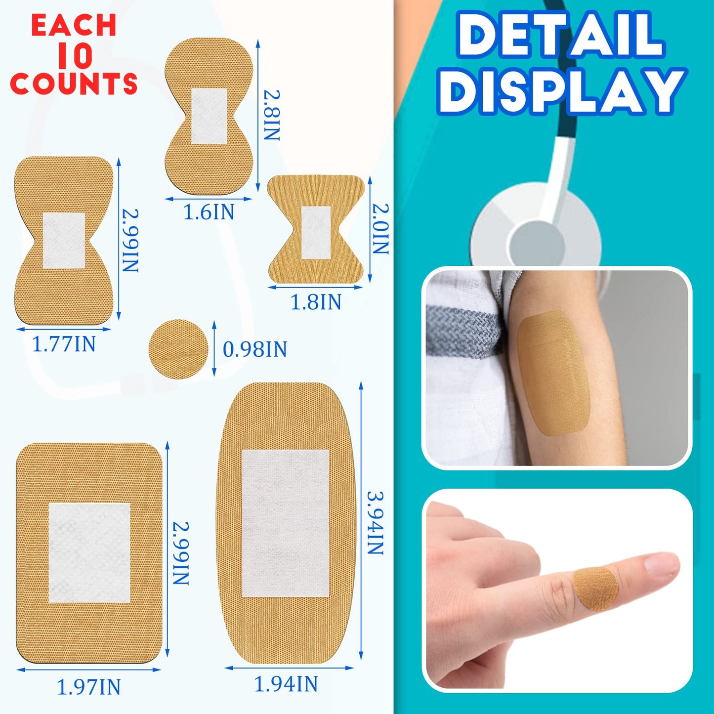 BBTO Assorted Styles Flexible Fabric Adhesive Bandages - Small Breathable Fingertip and Cloth Elastic Knuckle Bandages in Various Sizes for First Aid and Wound Care (180 Pcs)