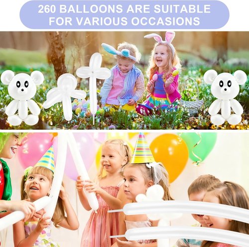 260 Premium White Long Skinny Latex Balloons by [Brand Name] - Perfect for Twisting, Weddings & Birthdays