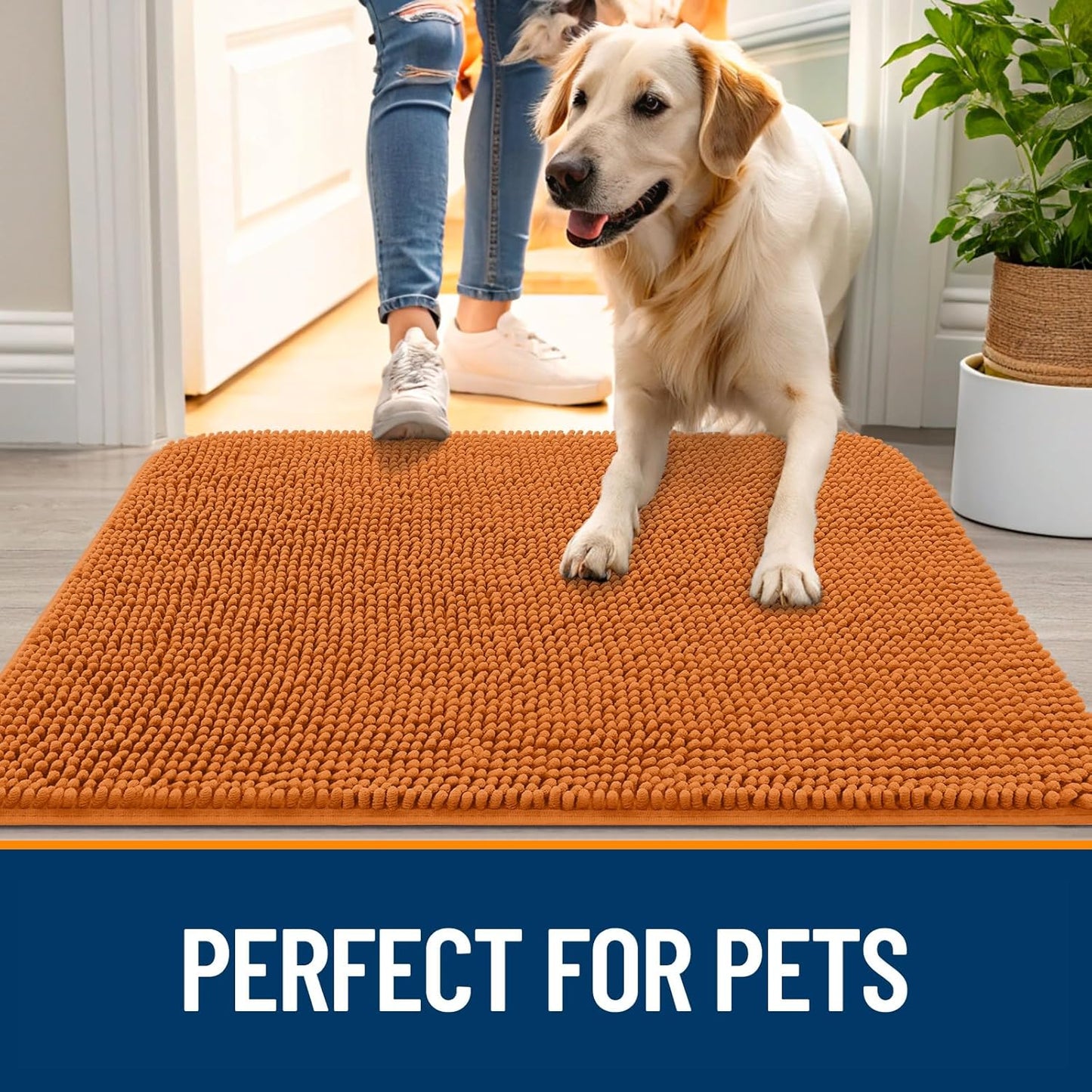 OLANLY Dog Door Mat - Absorbent Non-Slip Chenille Mat for Muddy Paws | 70x24 Inches, Quick Dry, Clay Color