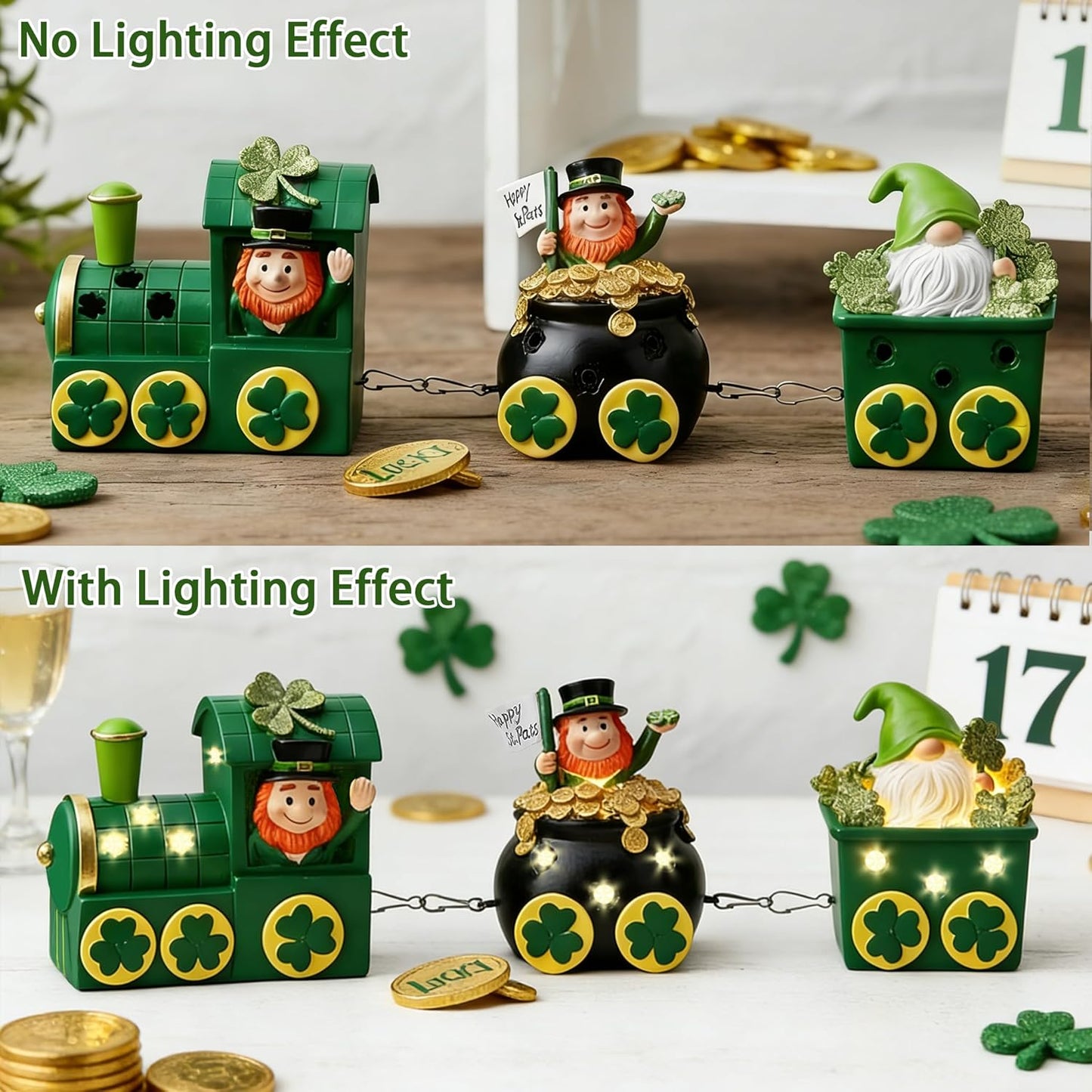 Skiennix St. Patrick's Day Decorations - Lighted Leprechaun Train Centerpiece for Home & Dining Room
