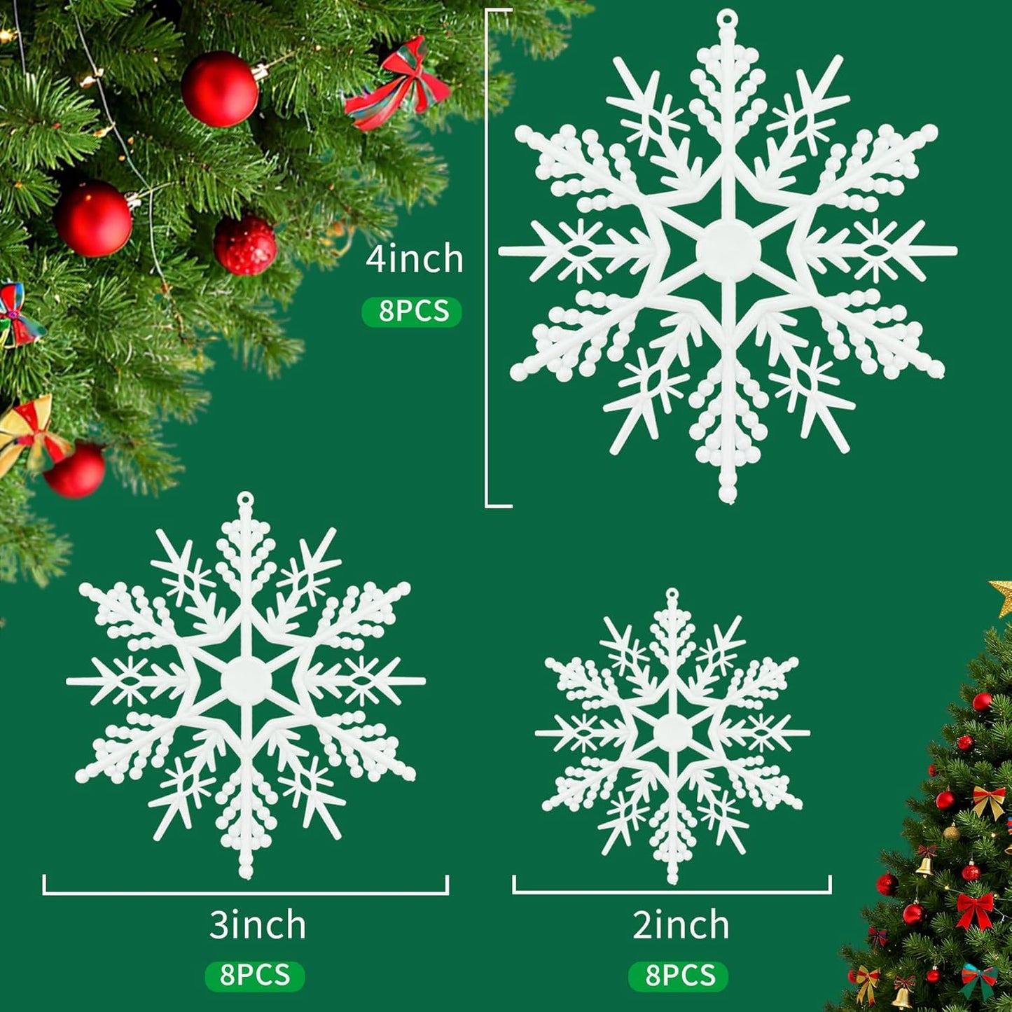 Snowflake Decorations | 24 Pcs Snowflake Ornaments for Christmas Tree | Perfect for Winter Parties