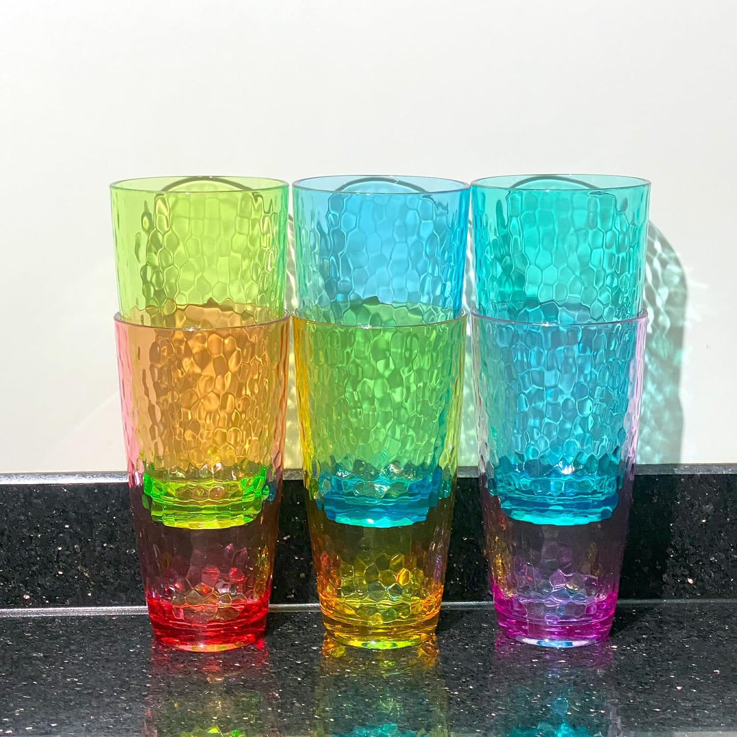 Yanglonghui 26-Ounce Plastic Tumblers (Set of 6), Reusable Plastic Mugs, BPA-Free Acrylic to Drink Mugs, Shatter Resistant, Textured Interior, Dishwasher Safe (Multi Color, 26 Ounce)