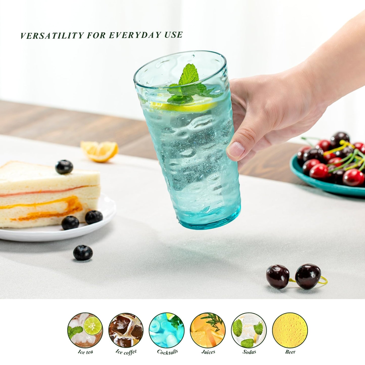 MIYOPESI 20oz Acrylic Glasses (Set of 6), Water-Ripple Design Shatter-Proof Plastic Cups, Reusable Plastic Tumblers, Stackable, BPA-Free, Dishwasher-Safe (Colorful)