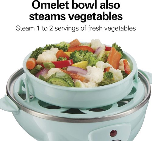 Hamilton Beach 3-in-1 Electric Egg Cooker - Hard Boiled, Poached, Omelet & Vegetable Steamer, Mint, Holds 7