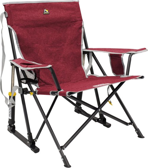 GCI Outdoor Kickback Rocker Camping Chair - Portable Folding Rocking Chair with Drink Holder & Durable Armrests - Red