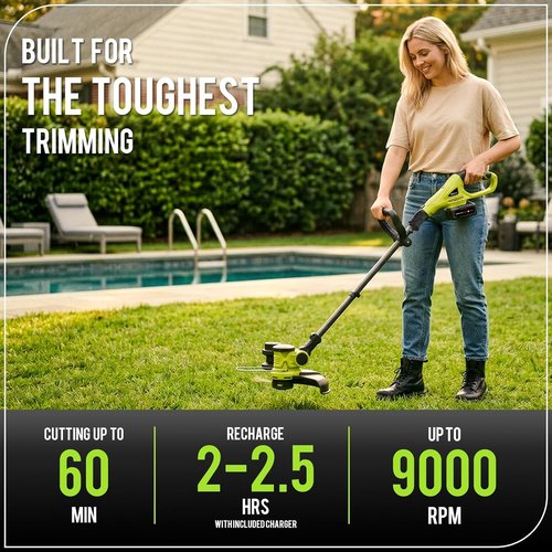 20V Cordless String Trimmer by [Brand Name] - 2x4Ah Battery Powered Grass Edger with Auto Line Feed & 8 Replacement Spools