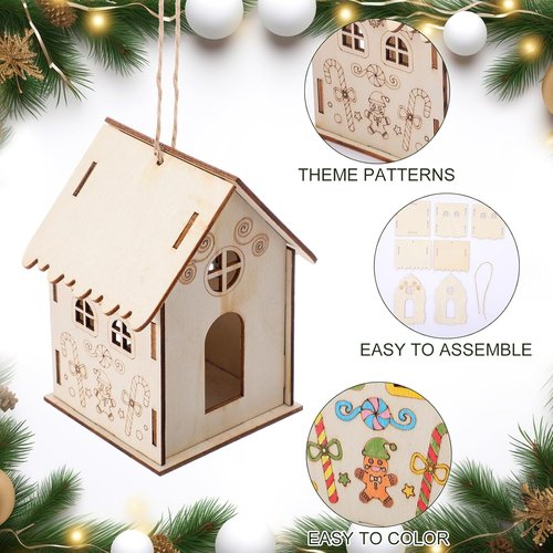 DoubleFill 36 Pcs Wooden Gingerbread House Craft Kit - DIY 3D Xmas Village for Kids, Perfect Winter Art Gift