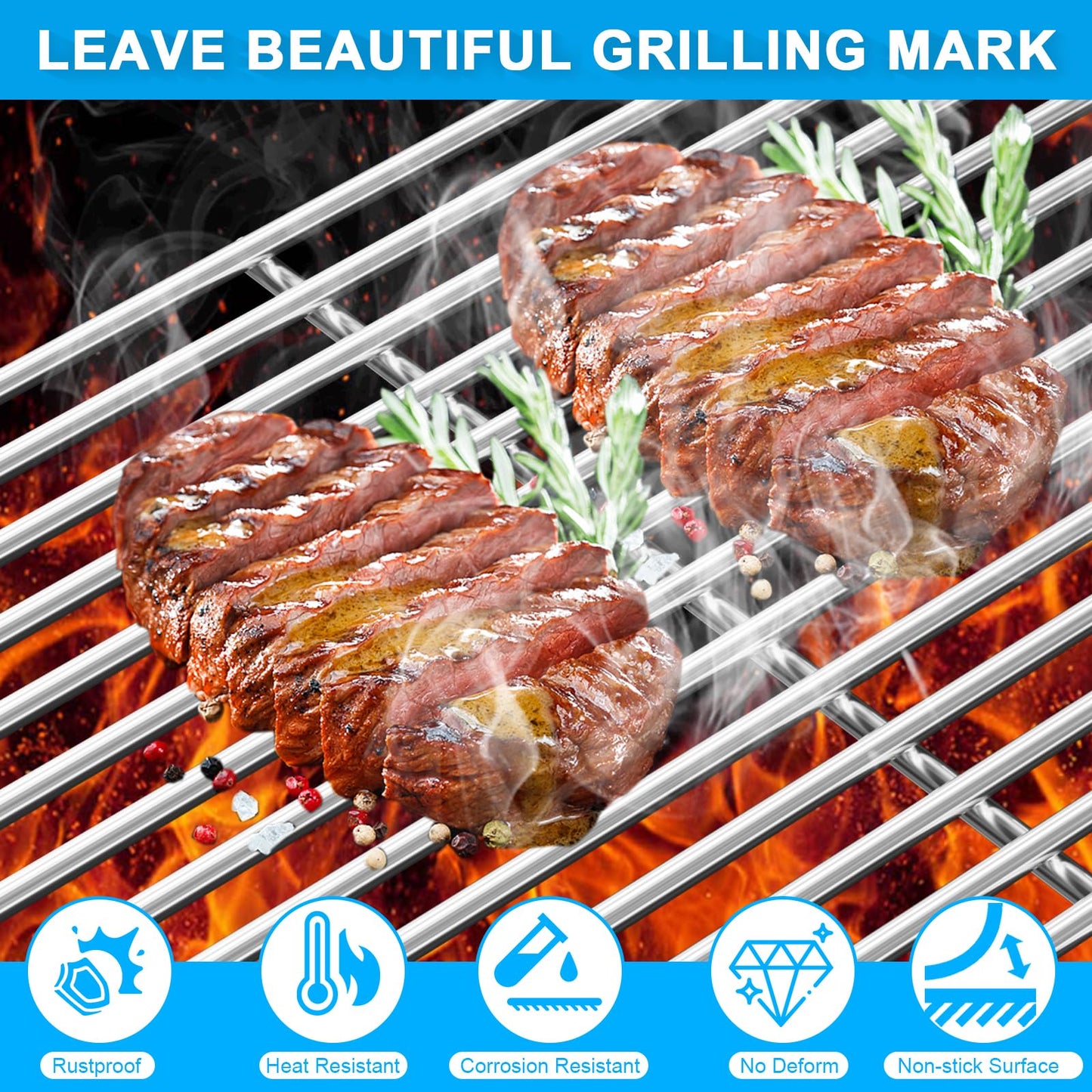 15 Inch Cooking Grates Replacement Parts for Broil-Mate 165154 195554 Broil King 986557, 9869-54 9869-57 Signet Crown Huntington 6666-54 Sterling 1155-54 Solid Stainless Steel Grill Grids