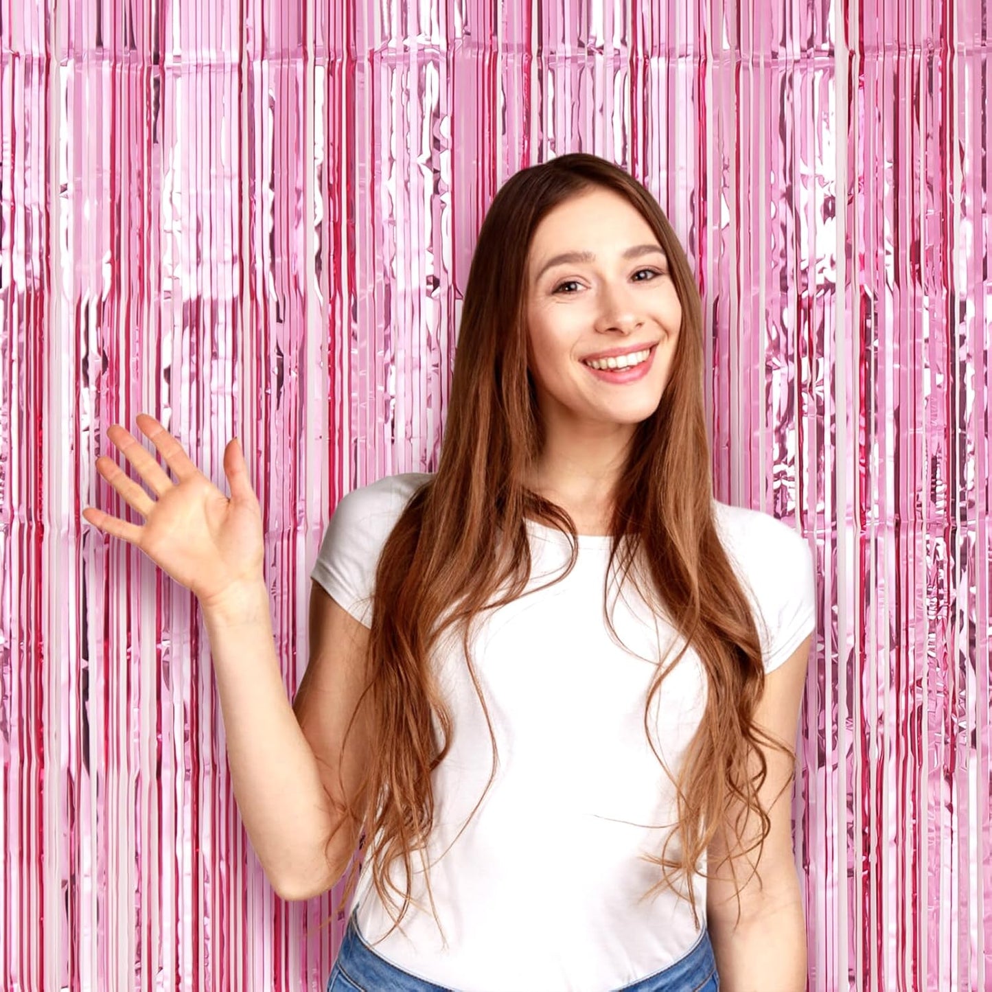 Voircoloria Light Pink Foil Fringe Backdrop Curtains - 3 Pack Tinsel Streamers for Parties & Events