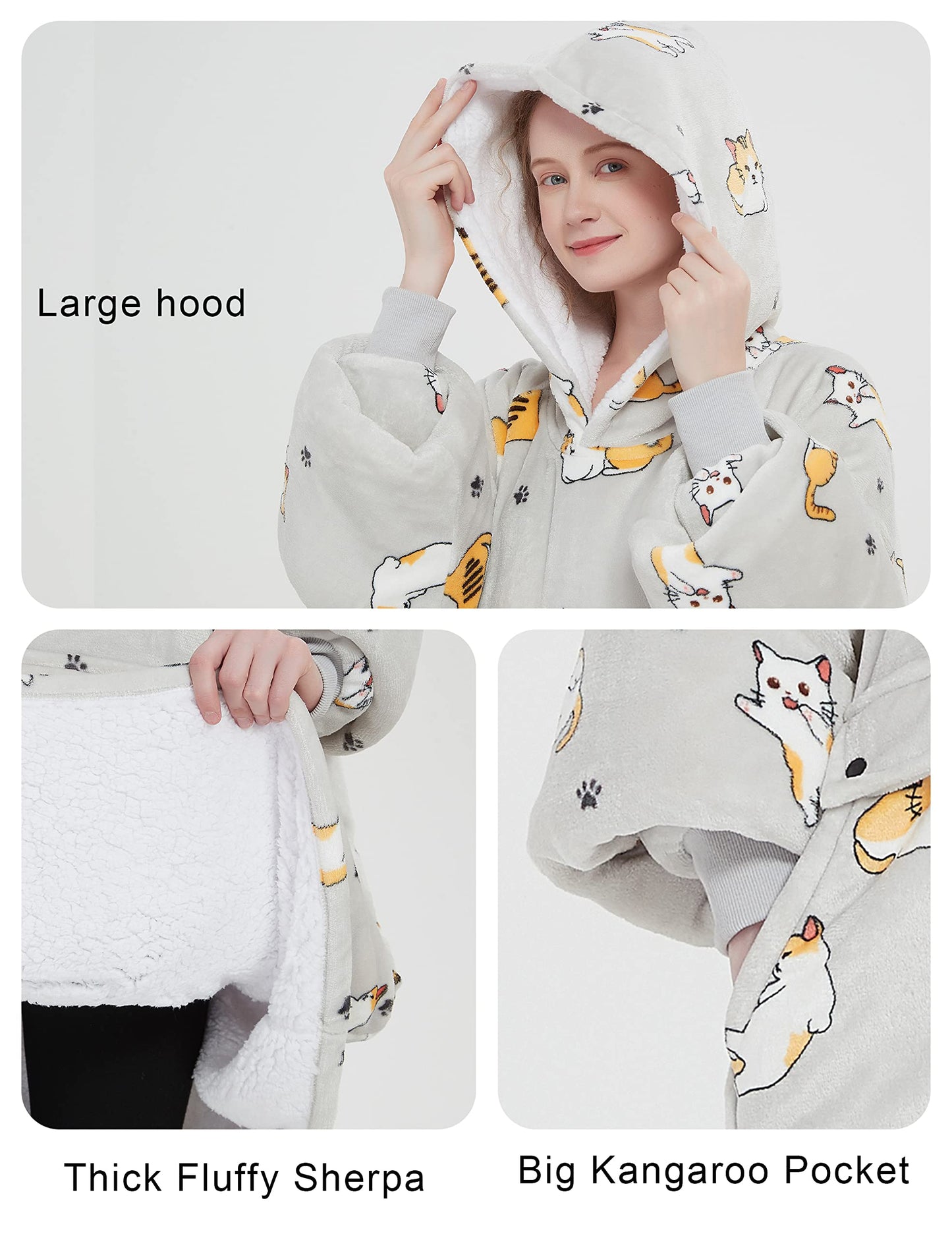 KFUBUO Heated Electric Wearable Blanket Throw Battery Operated Portable USB Cordless Outdoor Hoodie Sweatshirt (Heated Blanket Cats)