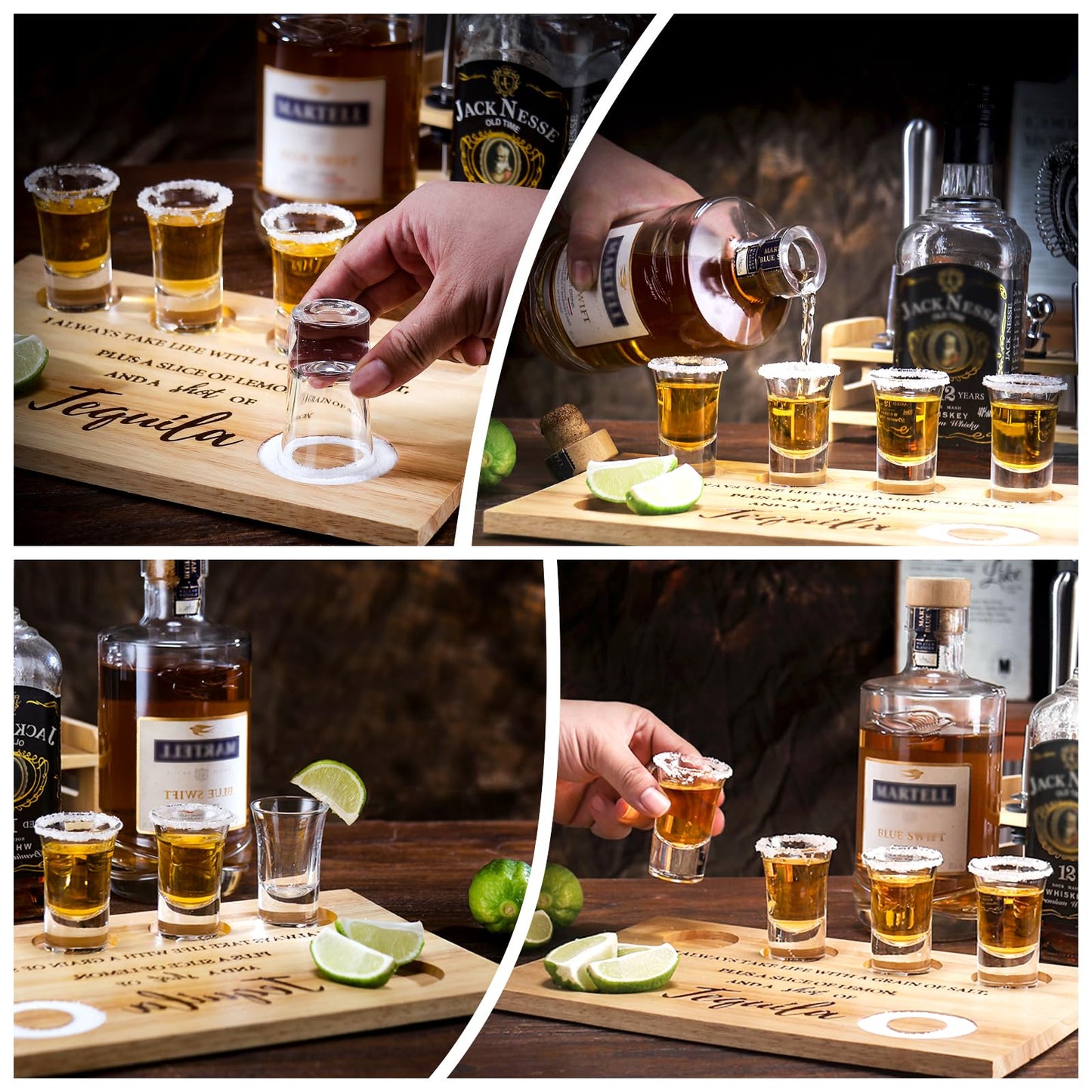 LOBUBT Tequila Shot Board Shot Glasses Serving Tray with Salt Rim Funny Shot Glasses Holder,Tequila Gifts for Housewarming,Liquor, Parties,Bar,Restaurant