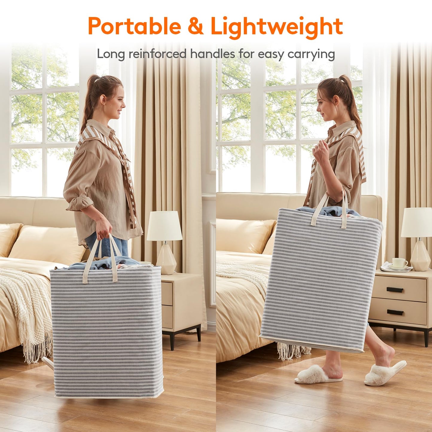 Lifewit 3 Pack Laundry Basket 125L Each, Collapsible Clothes Hamper with Reinforced Handles, Freestanding Waterproof Design for Bedroom and Laundry Room, Grey 375L Total