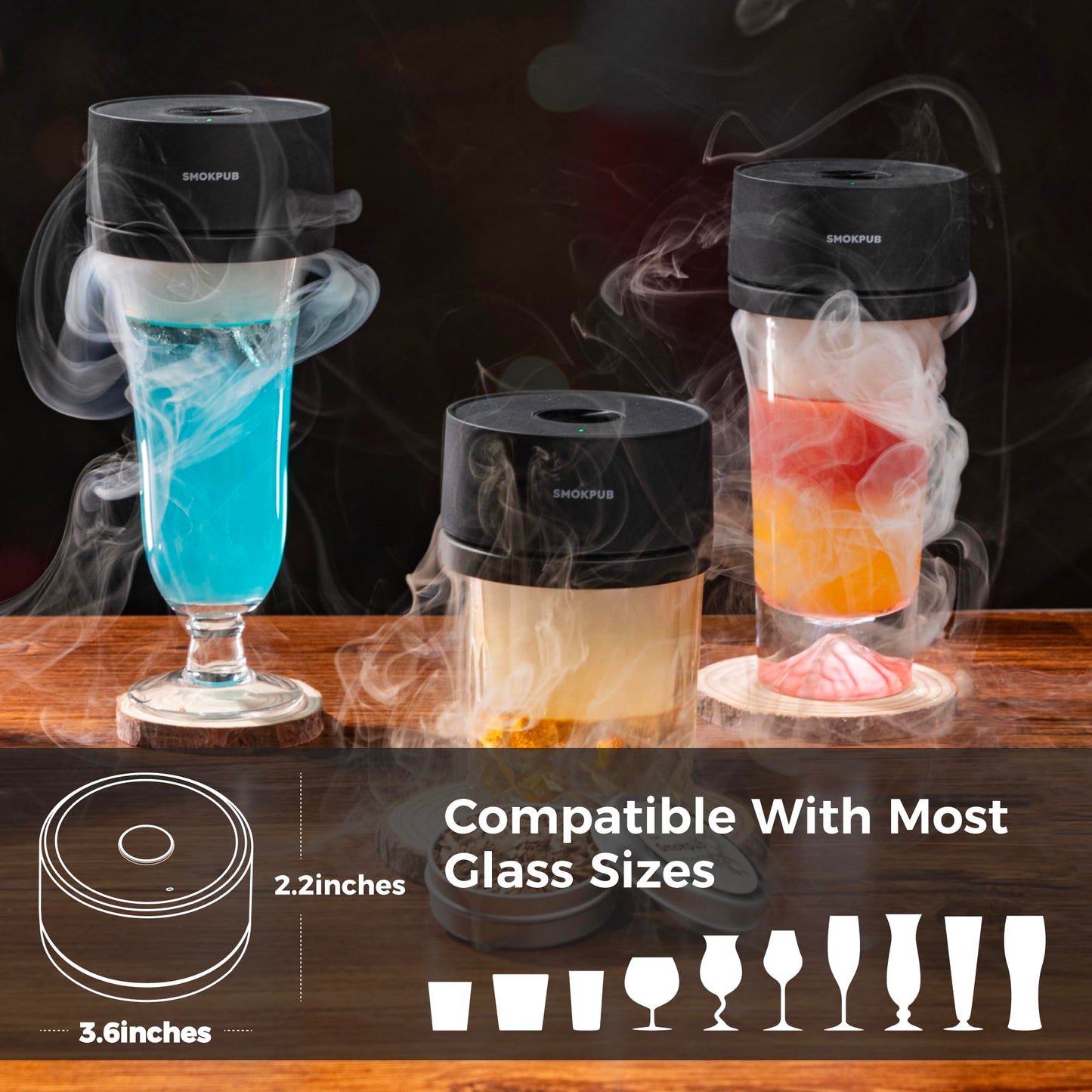 SMOKPUB Electric Whiskey Smoker Kit, Rechargeable Cocktail Smoker with 6 Wood Chips, Flameless Heating System, Old Fashioned Drink Smoker Kit, Bourbon Whiskey Gifts for Men,Dad,Husband