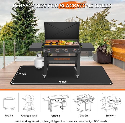 Blackstone Large Under Grill Mat - Double-Sided Fireproof & Waterproof | 79x39 Inches BBQ Protection
