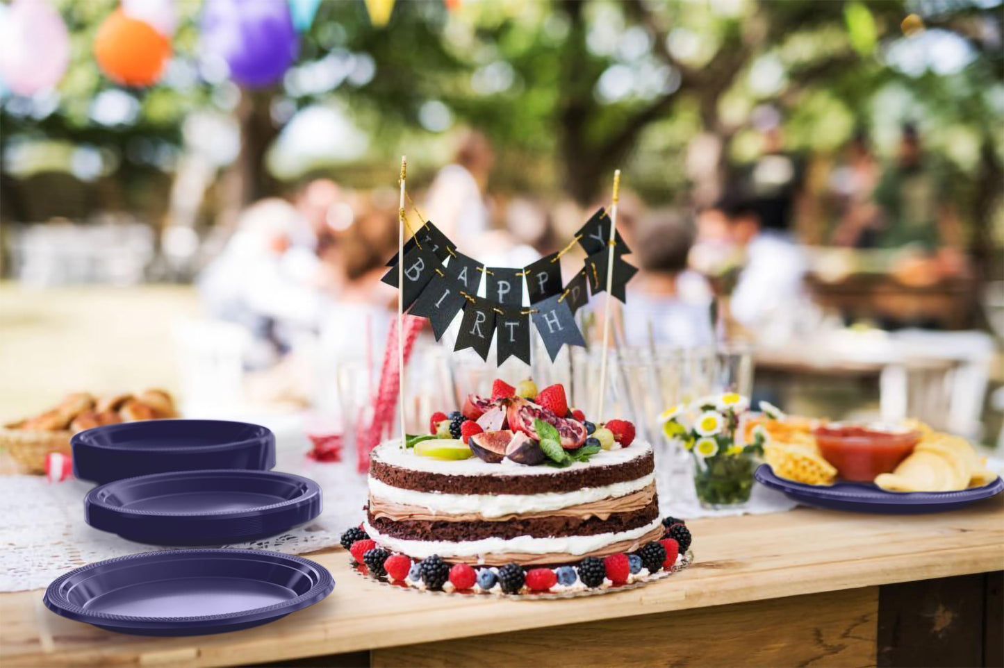 Exquisite Party Solids Navy Plastic Plates For Party 9" Navy Disposable Plates For Party Supplies 100 Pcs Plastic Dinnerware Sets Heavy Duty 350 GSM Disposable Dinnerware Set