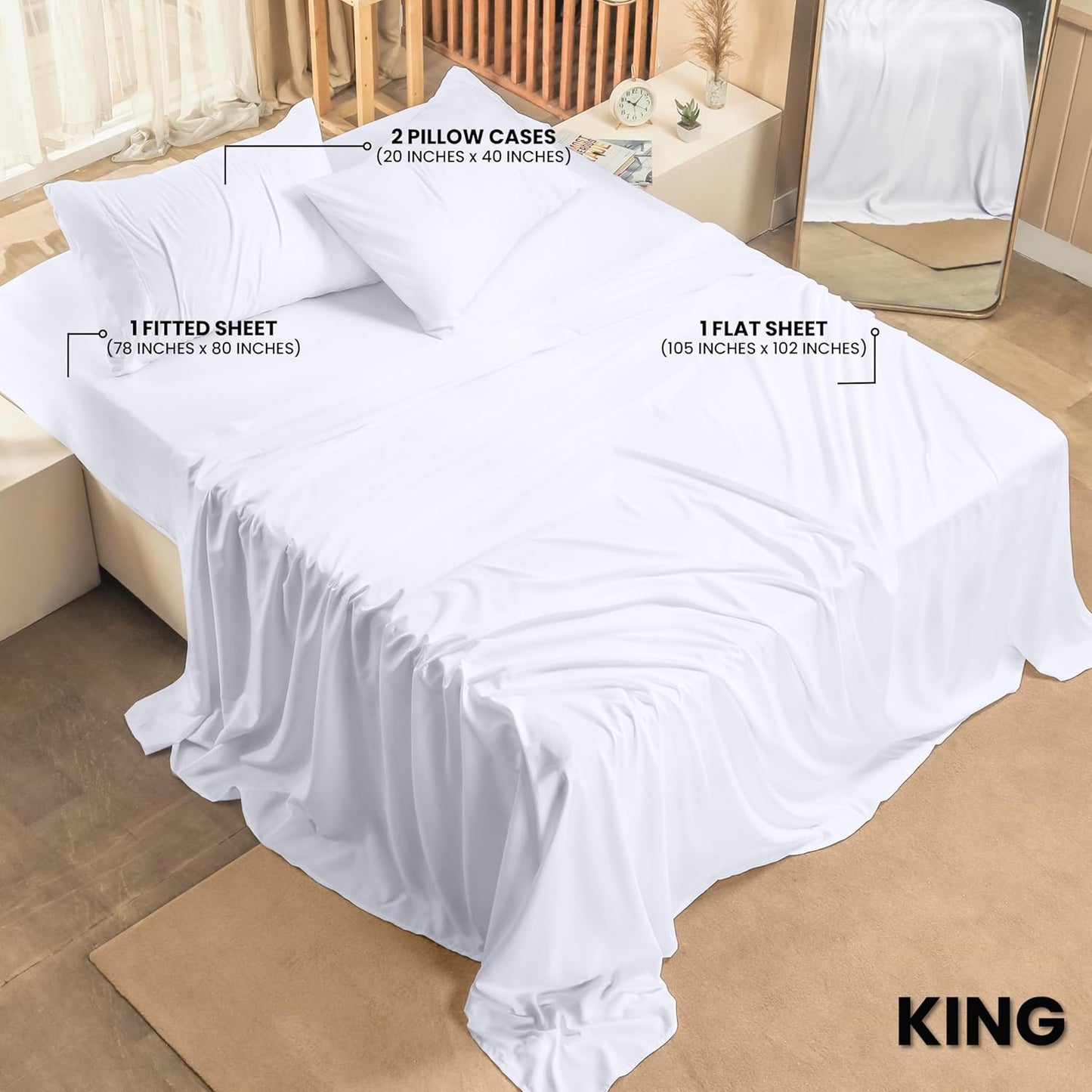 Utopia Bedding King Bed Sheets Set - Luxurious Brushed Microfiber - Fade & Shrinkage Resistant - Easy Care (White)