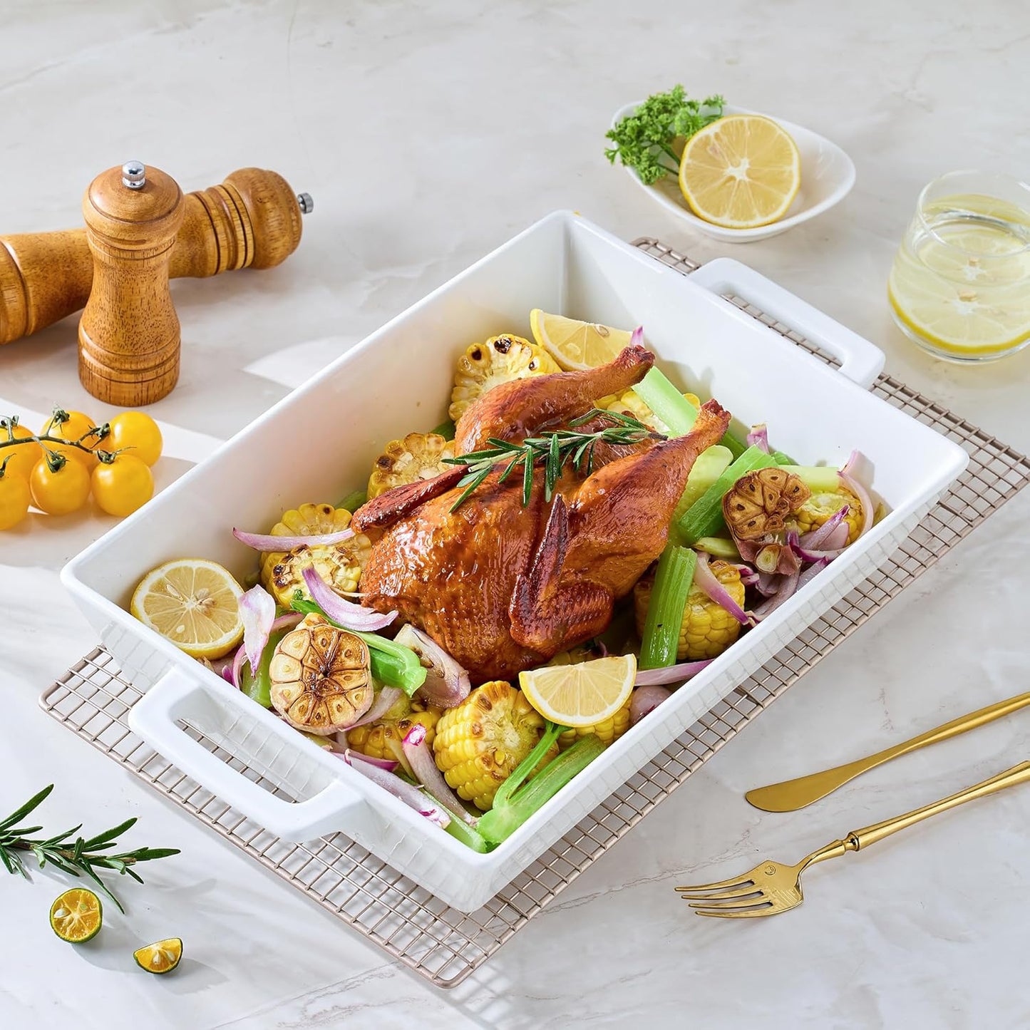 Regine Switzerland Large Rectangular Ceramic Baking Dish - 4.6 Qt, 14x10 Inch, Oven Safe, Versatile Casserole Pan