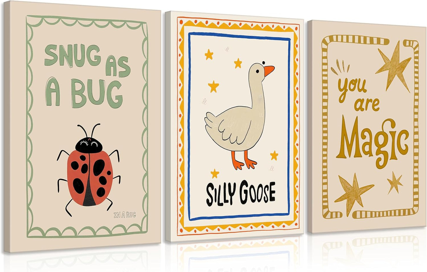 Silly Goose Nursery Canvas Wall Art - Cute Animal Insect Decor for Kids' Rooms | Framed Rustic Print