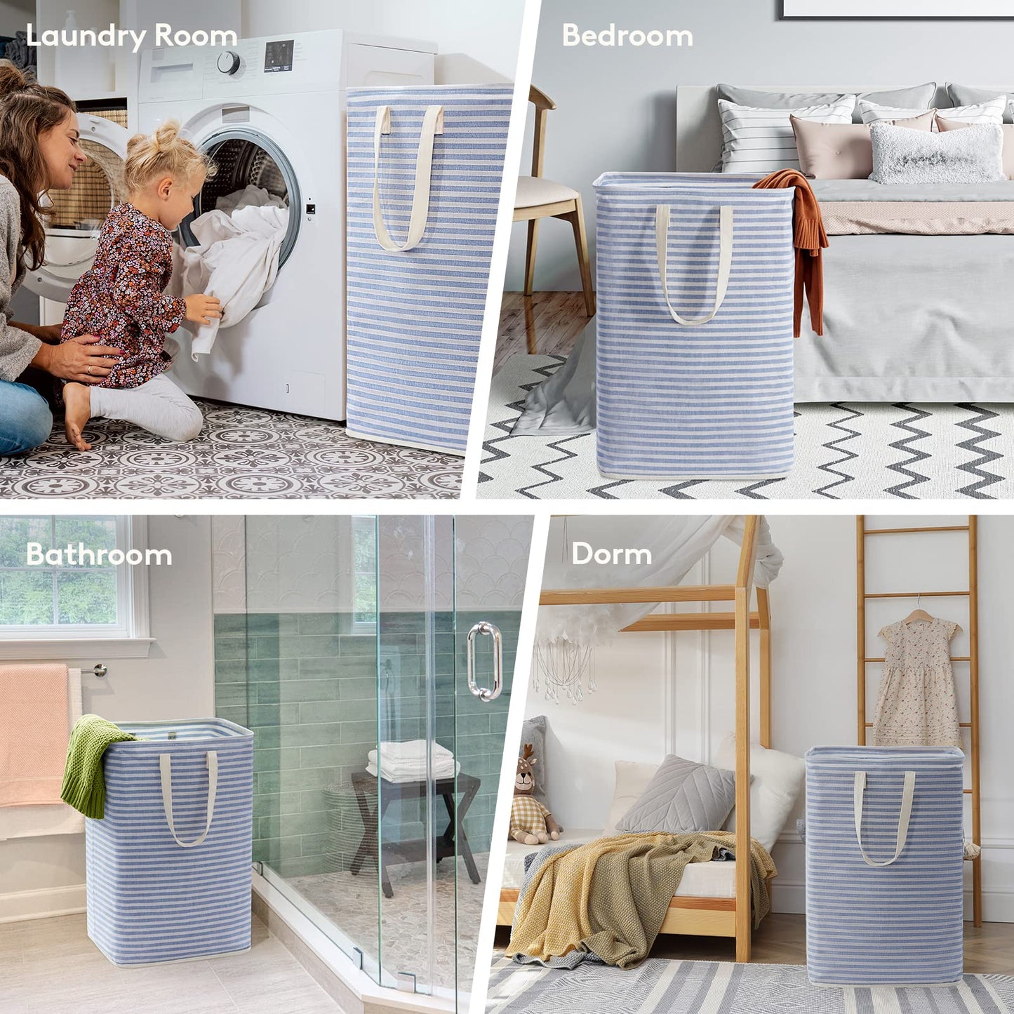 Lifewit 3 Pack Laundry Basket 80L Each, Collapsible Clothes Hamper with Reinforced Handles, Freestanding Waterproof Design for Bedroom and Laundry Room, Blue 240L Total