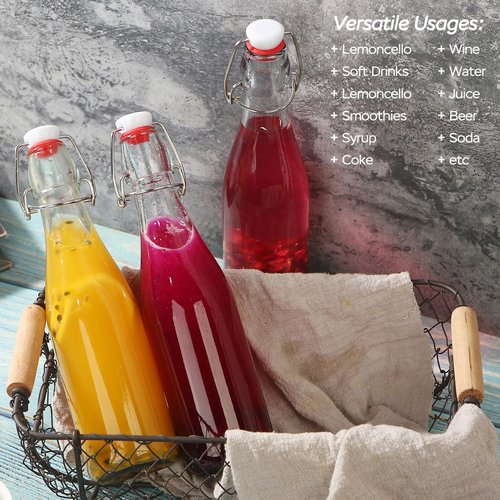 6 Pack 12 oz swing top glass bottles,flip top glass bottles 12 oz with airtight lids for Home Brewing,2nd Fermentation,Kombucha,Kefir,Vanilla Extract,Juice,Tea,Beverages,Soda,Oils,Vinegar,Limoncello