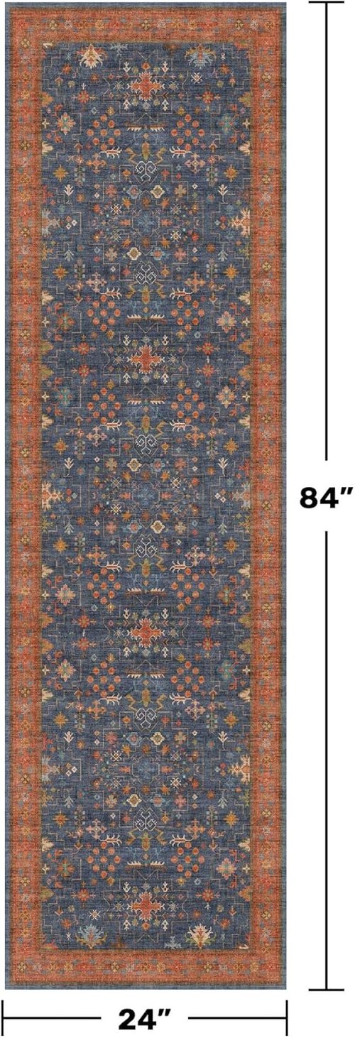 Hazo Haus Navy Blue Runner Rug - Washable Non-Slip Design for Kitchen, Hallway & Bathroom | 2x7 ft