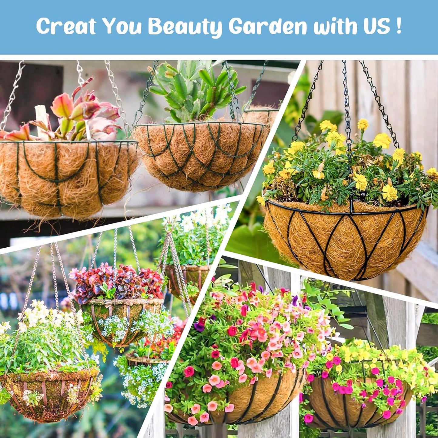 Legigo 3 Pack Coco Fiber Hanging Basket Liners - 100% Natural 8 Inch Round Planter Inserts for Flowers & Vegetables