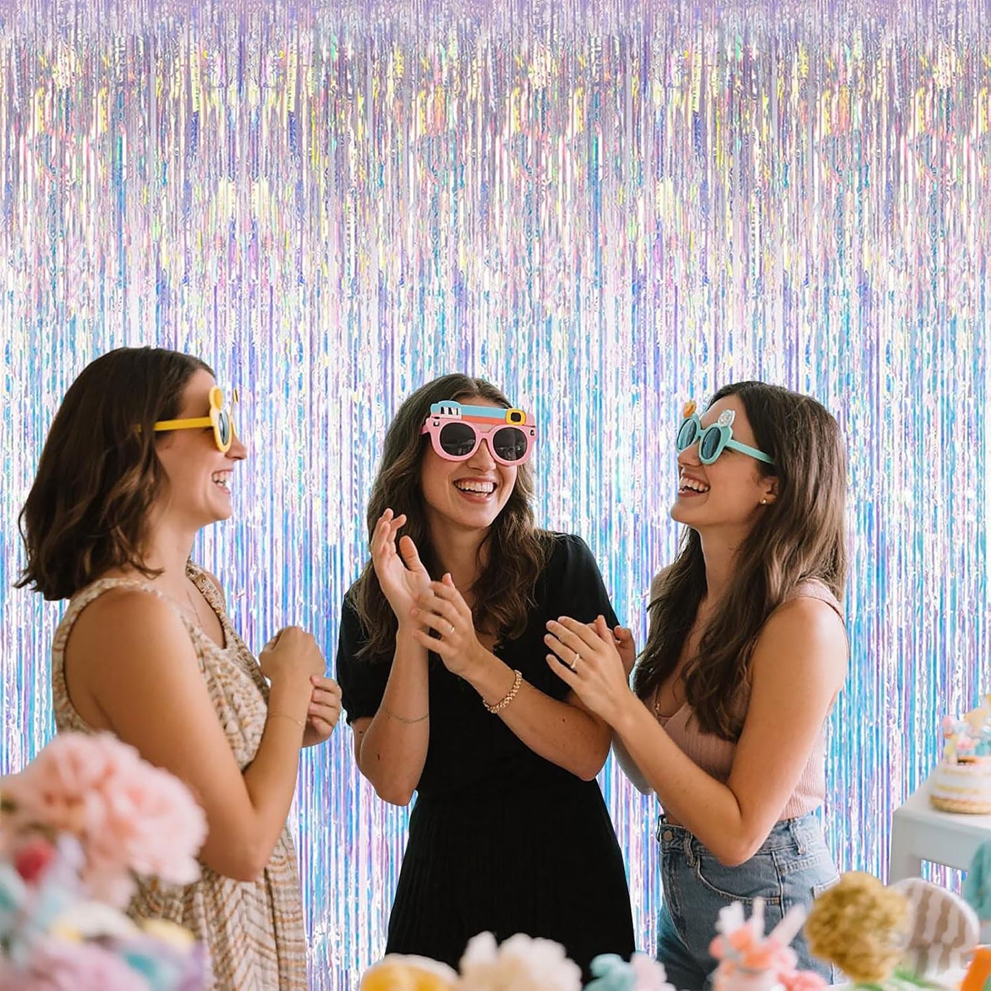 Sparkling Iridescent Party Decorations | Fringe Backdrop Tinsel Curtains - 3.28x6.56ft, 2 Packs