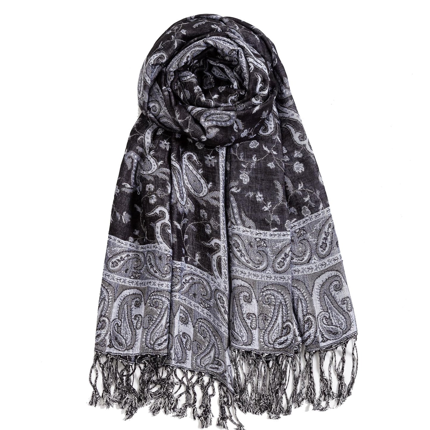AUSEKALY Pashmina Feel Shawls Wraps for Women Rave Scarf Soft Silky Reversible Men Scarves Black White