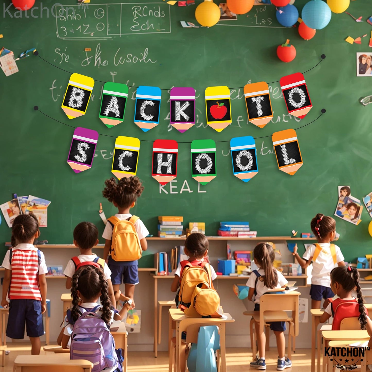 KatchOn, Large Back To School Banner - 2 Strings 10 Feet, No DIY | Pencil Banner, Welcome Back To School Decorations for Classroom Decor | Back To School Party Decorations, First Day of School Decorations