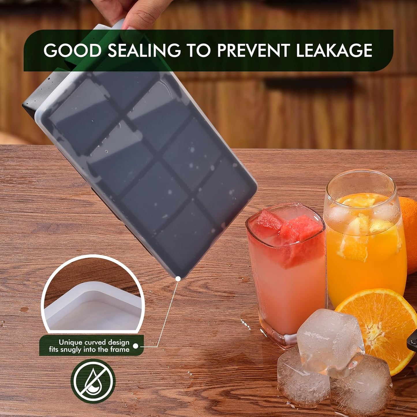 SLGOL Ice Cube Tray - Easy Release Silicone Molds for Whiskey | Stackable 8 Square Ice Cubes