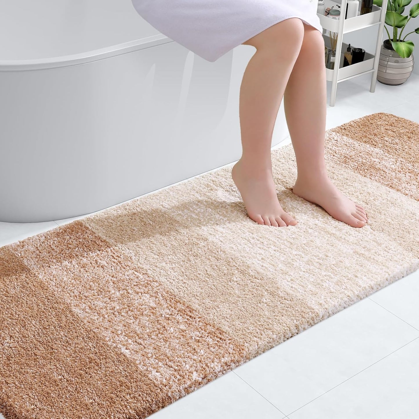OLANLY Bathroom Runner Rug - Extra Soft Microfiber Mat 70x24 | Quick Dry, Washable, Rubber Backing, Beige