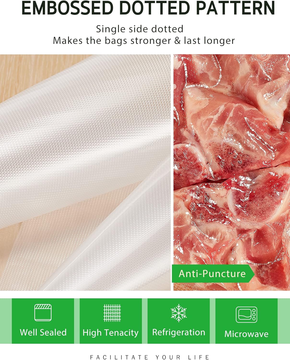 Syntus Food Vacuum Seal Roll - 8" x 150' with Cutter Dispenser | BPA-Free for Meal Prep & Storage