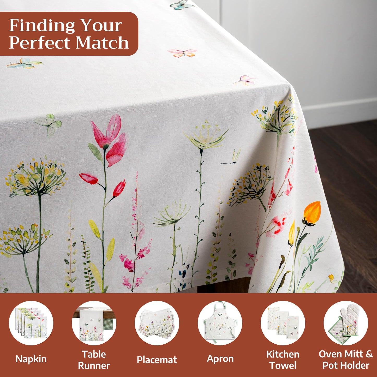 Maison d' Hermine Table Cloth Rectangle Table 100% Cotton 60 x 90 Inches Tablecloth Reusable Decorative for Dining Kitchen Room Farmhouse Home Gifts for Mothers Day Spring Summer - Botanical Fresh