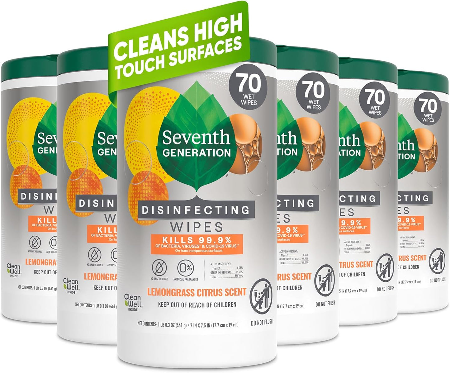 Seventh Generation Disinfecting Multi-Surface Wipes - Botanical Formula, 70 Count | Pack of 6