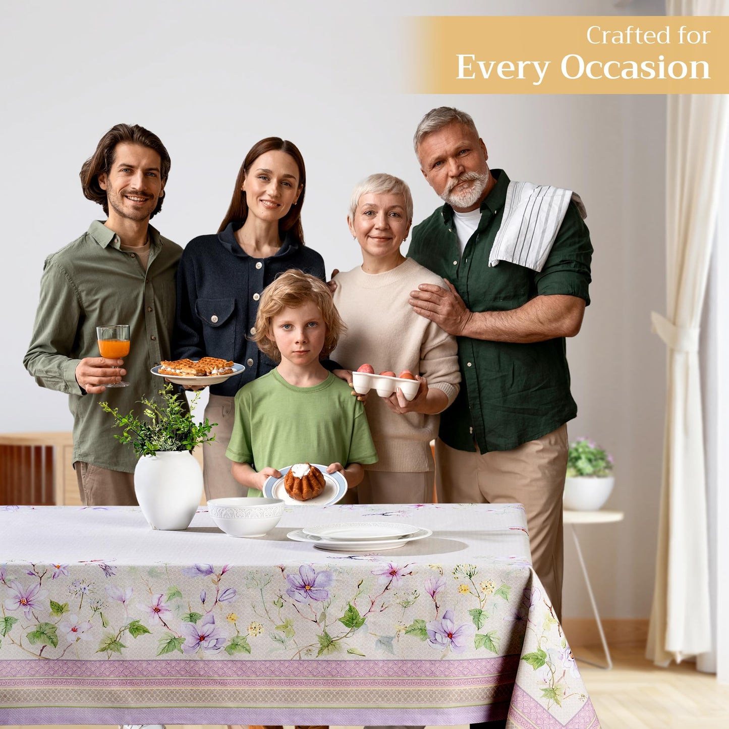 Maison d' Hermine Table Cloth Rectangle Table 100% Cotton 60 x 90 Inches Tablecloth Reusable Decorative for Dining Kitchen Room Farmhouse Home Gifts for Mothers Day Spring Summer - Magnolia Mornings