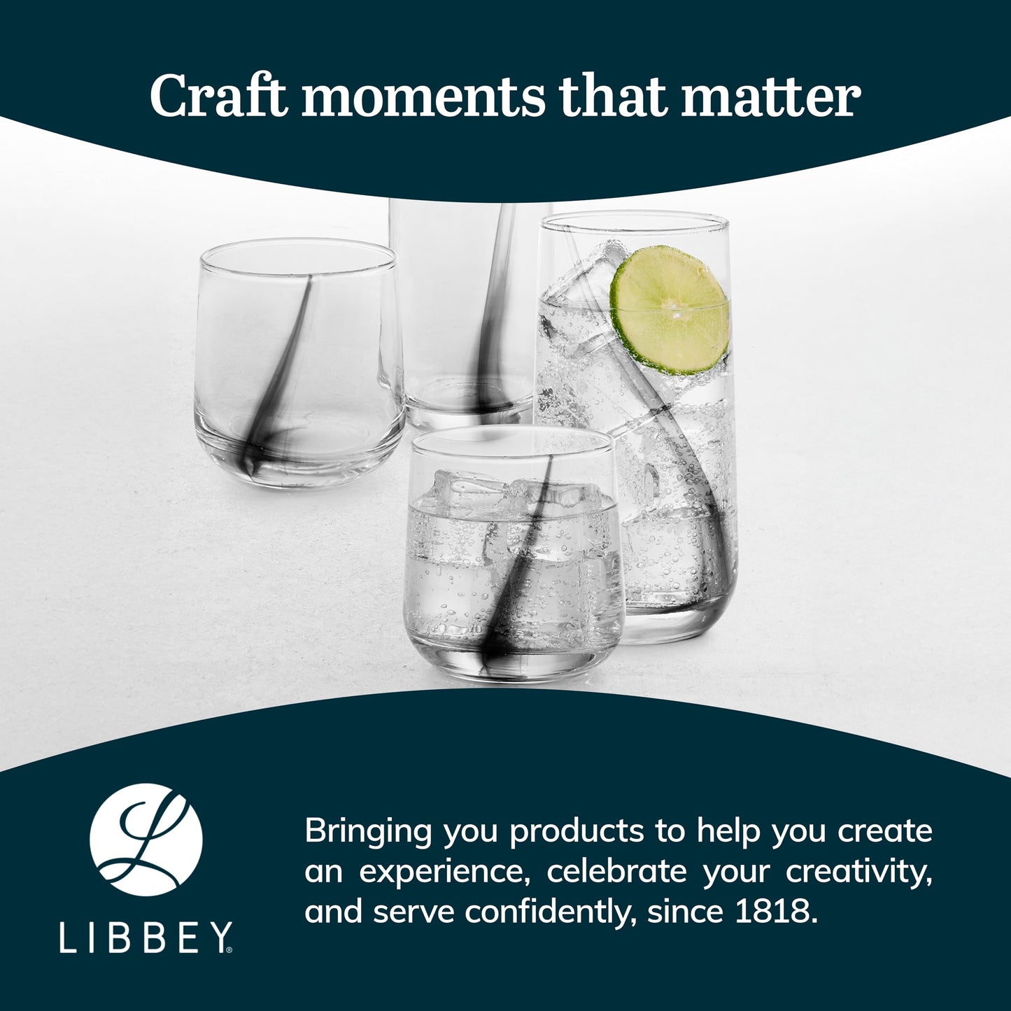Libbey Ascent Black Ribbon Tumbler and Rocks Drinking Glasses Set of 16, Glass Drinking Glasses with Curvature, Versatile Glassware Set for Daily Use