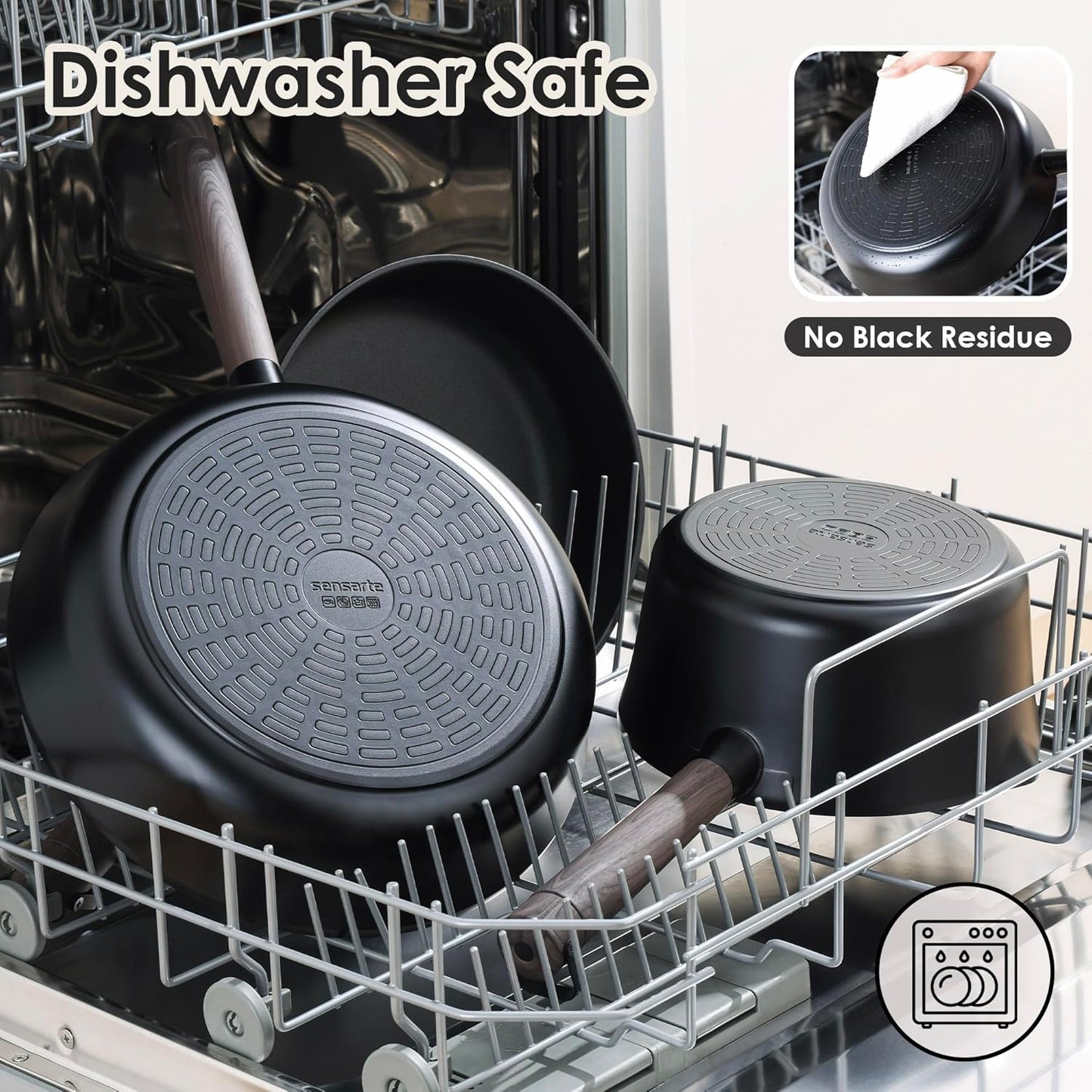 SENSARTE 17-Piece Nonstick Cookware Set - Induction Compatible, Dishwasher Safe, Stay-Cool Handles, Black