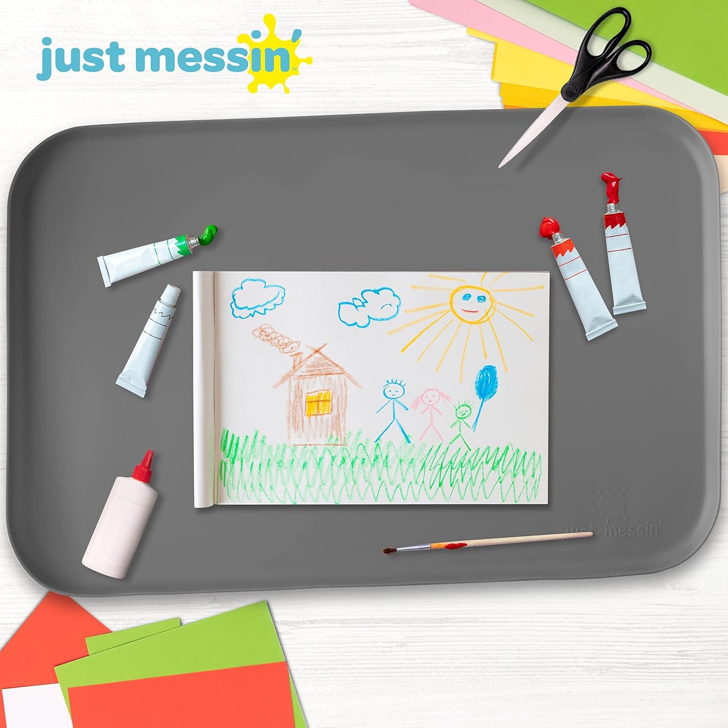 Just Messin’ Silicone Art Mat - Reusable Non-Slip Heat-Resistant Mat with Raised Edges | 16"x26", Gray