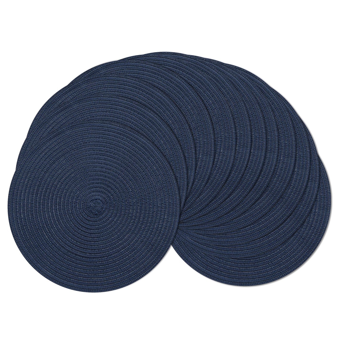 SHACOS 15 inch Round Placemats Set of 12 for Dining Table Braided Circle Place Mats Kitchen Table Placemat Washable Table Mats, Navy Blue