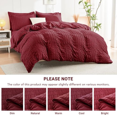HYMOKEGE King Size Comforter Set - Luxury Burgundy Seersucker 7-Piece Bedding Set | All-Season Comfort
