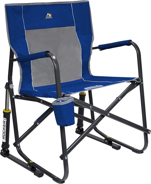 GCI Outdoor Freestyle Rocker Camping Chair - Portable Folding Rocking Chair with Drink Holder & Durable Armrests - Royal Blue