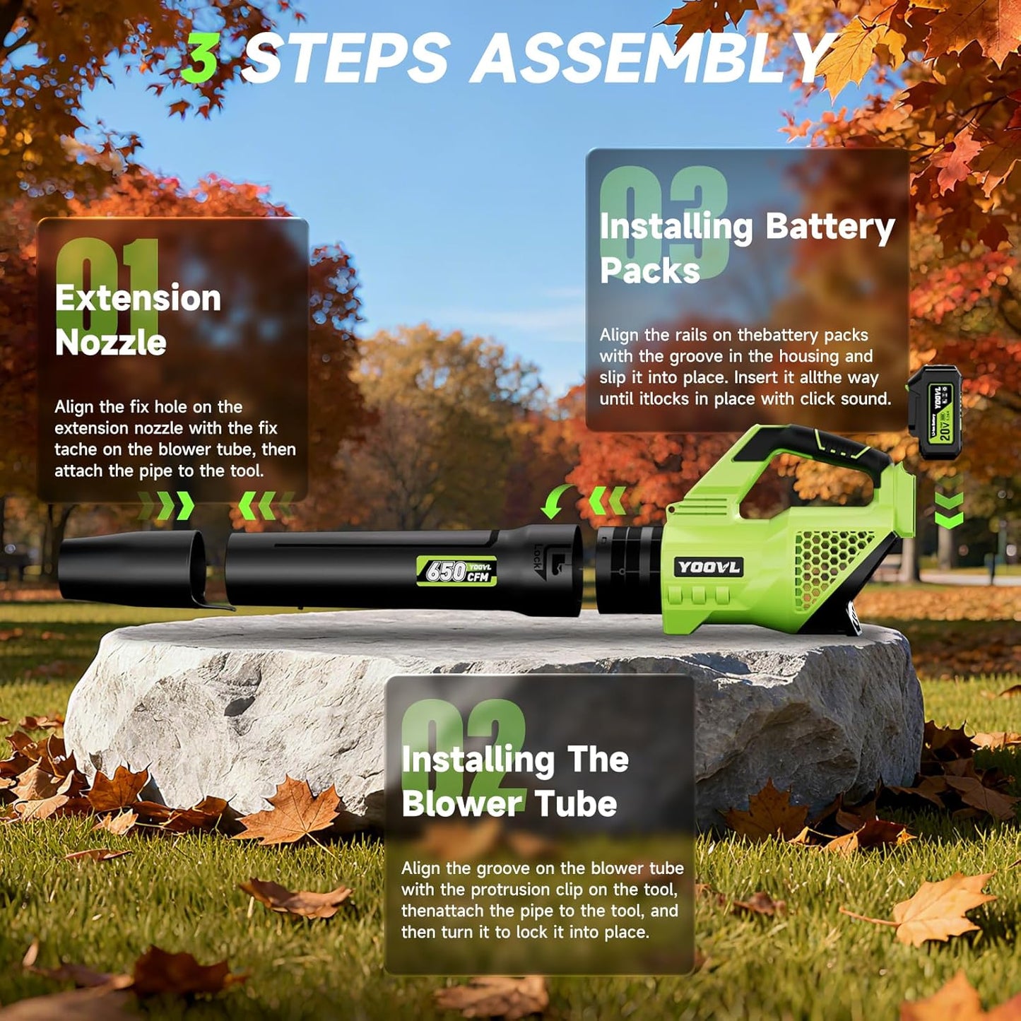 Skiennix Cordless Leaf Blower - 650CFM Power with 2 x 5.2Ah Batteries & Charger | 3 Speed Modes, Adjustable Strap