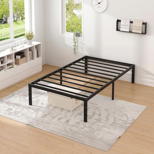 Jeton Metal Bed Frame - Twin Size Sturdy Mattress Foundation with Storage Space | Easy Assembly, Black, 14 Inch
