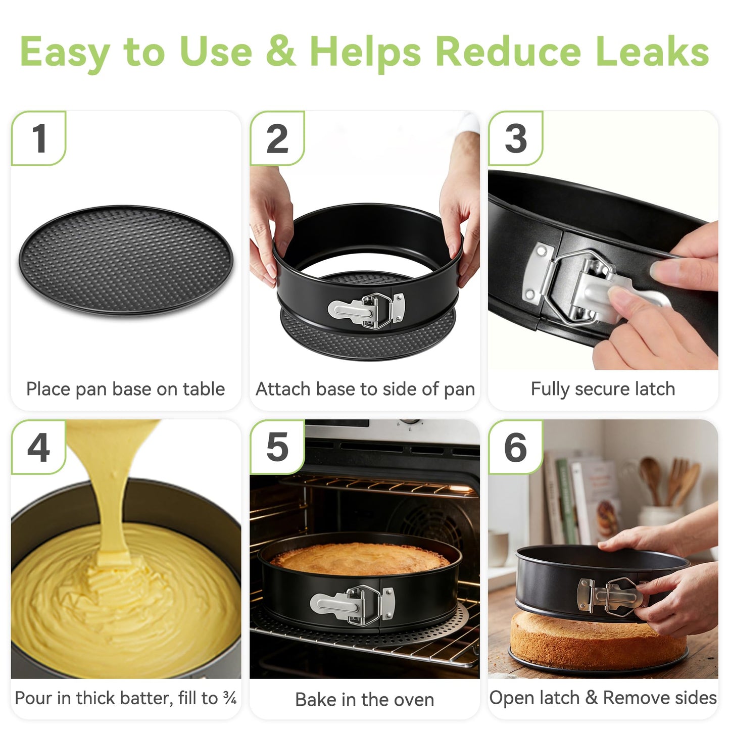 USLAI Springform Pan, 4/6/7/8/9/10 Inch Nonstick Cheesecake Pan with Removable Bottom, Easy to Clean, Ideal for Baking Cakes, Pies and Quiches - 6 Inch