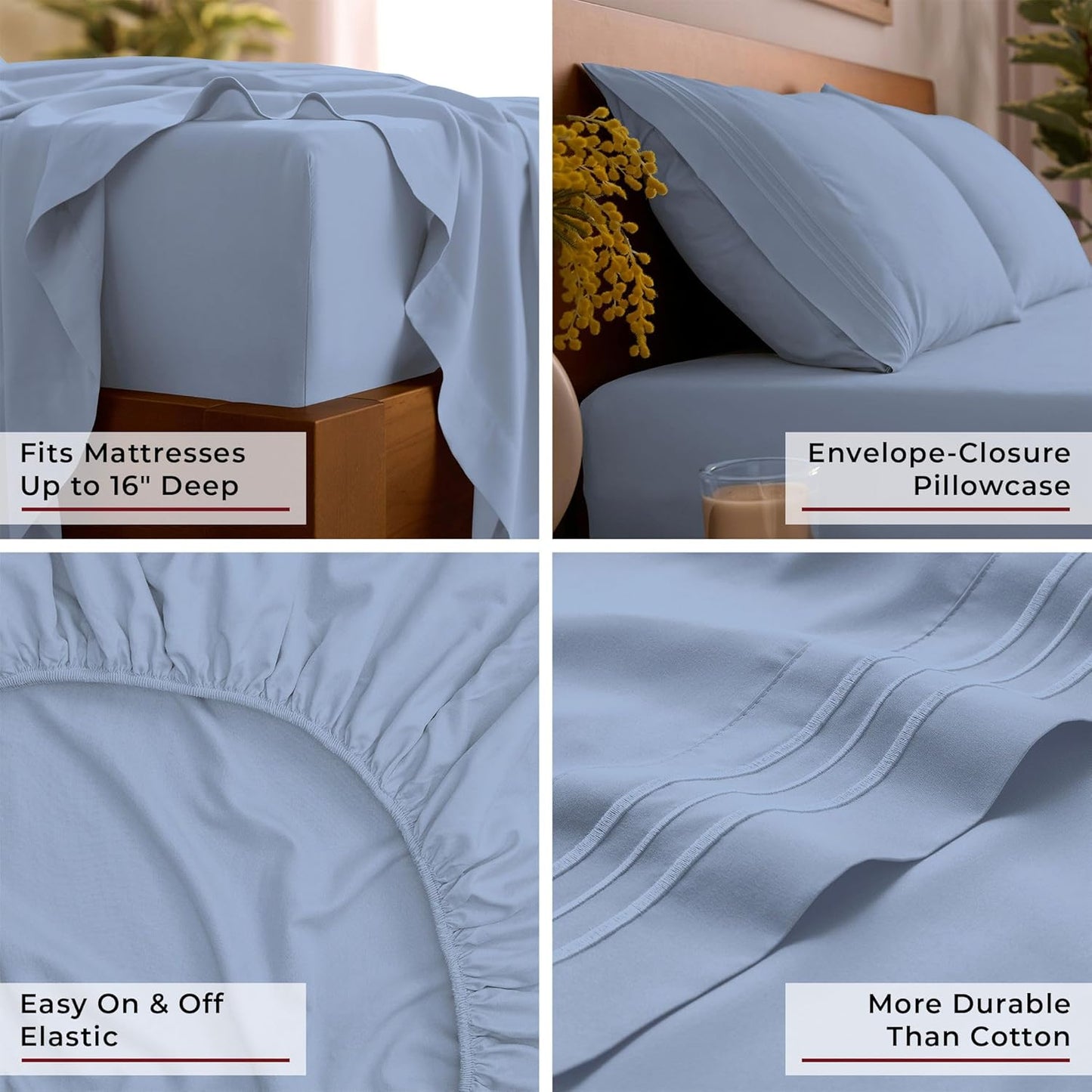 Mellanni Queen Sheets Set - Hotel Luxury Bedding | Extra Soft, Cooling, Wrinkle-Resistant (Sky Blue, 4 PC)