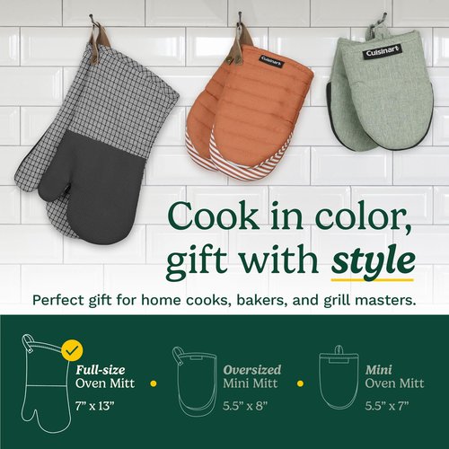 Cuisinart Heritage Kitchen Oven Mitts – Heat-Resistant Kitchen Mitts for Oven with Non-Slip Neoprene Palm, Long Cuff, and Cotton Filling – Durable Oven Gloves for Cooking, Baking, & Grilling