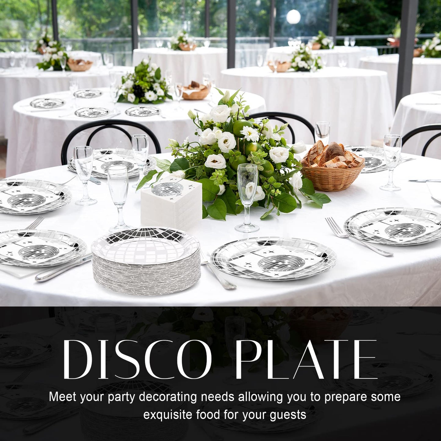 Tanlade 200 Pcs Disco Ball Party Supplies Disco Plates and Napkins Silver Tableware Set for 70s 80s 90s Birthday Rock Roll Dance Music Party 50 Guests