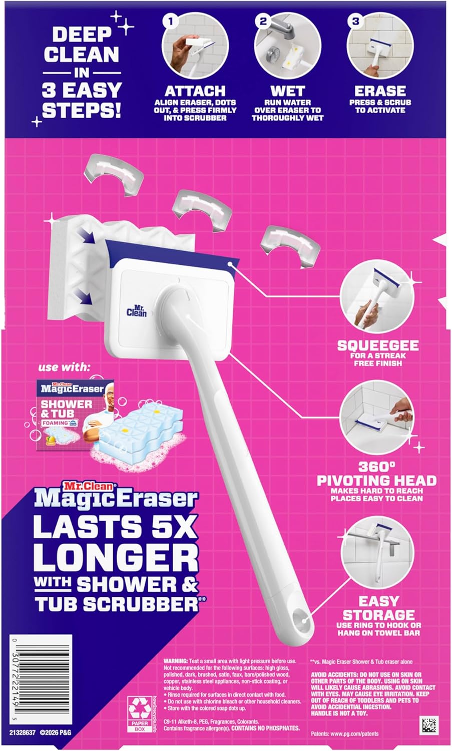 Mr. Clean Magic Eraser - All-in-One Bathroom Cleaner Kit with Lemon Scent | 1 Scrubber & 2 Foaming Erasers