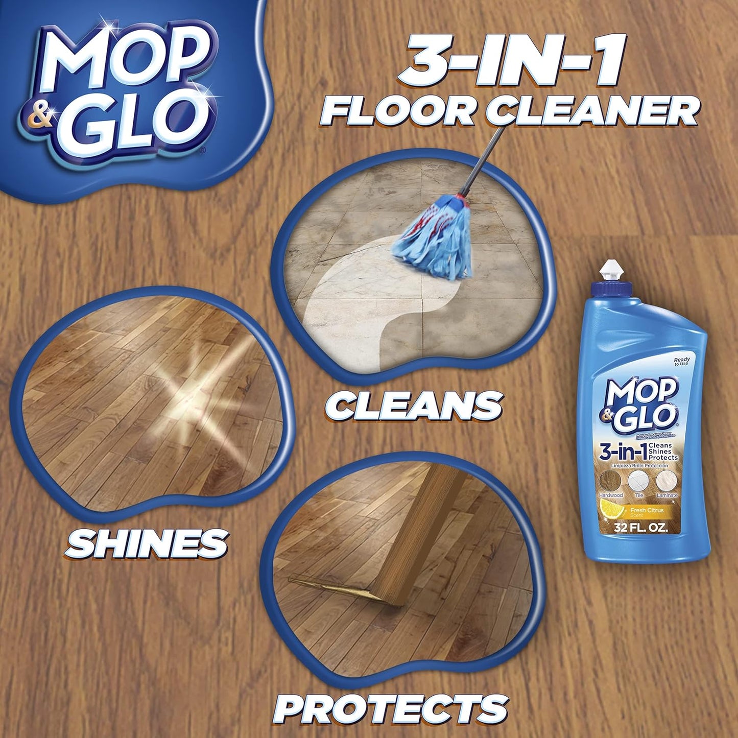 Mop & Glo Professional Floor Cleaner - Fresh Citrus Scent | 64 Oz Multi-Surface Solution